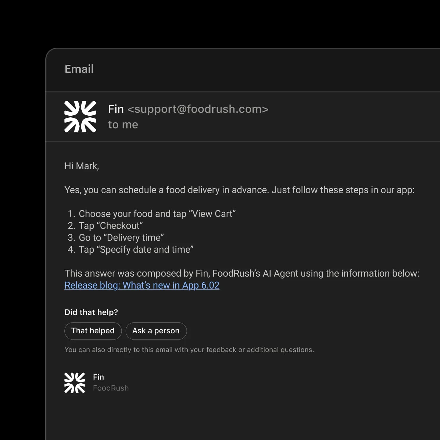 Fin over email