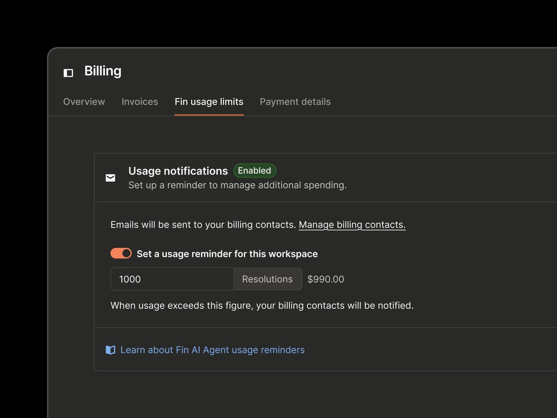 Usage limits and notifications