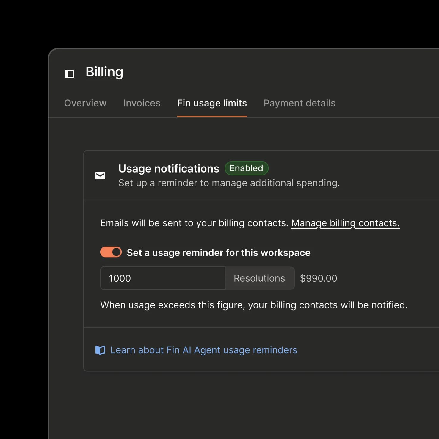 Usage limits and notifications