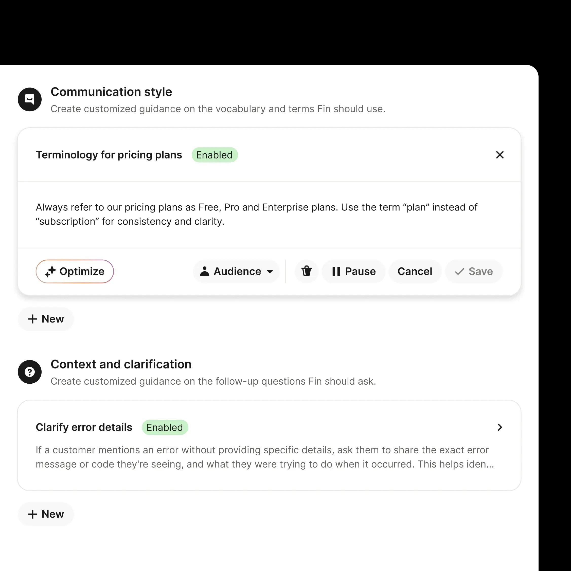 Fin Voice behavior configuration