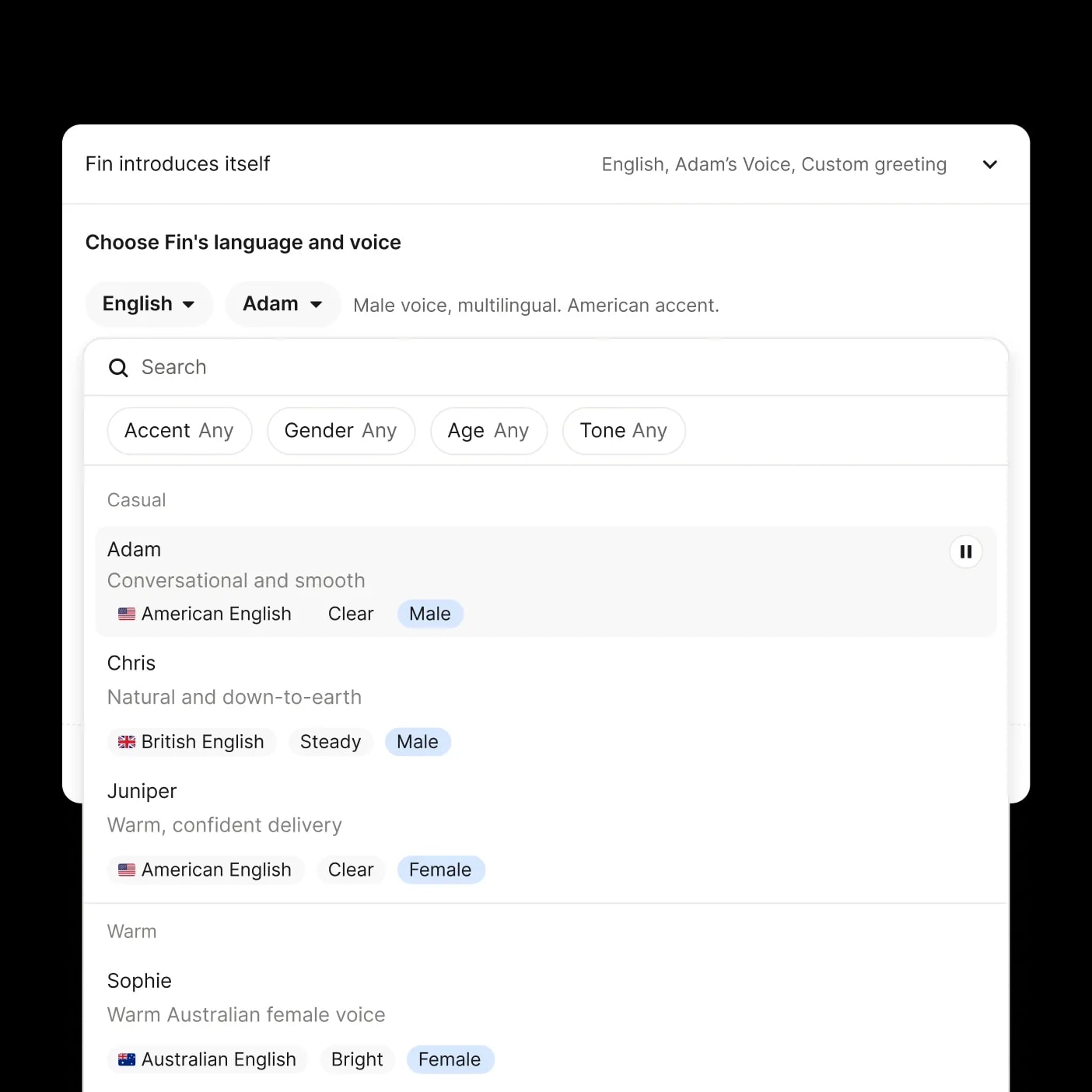 Fin Voice natural voices configuration