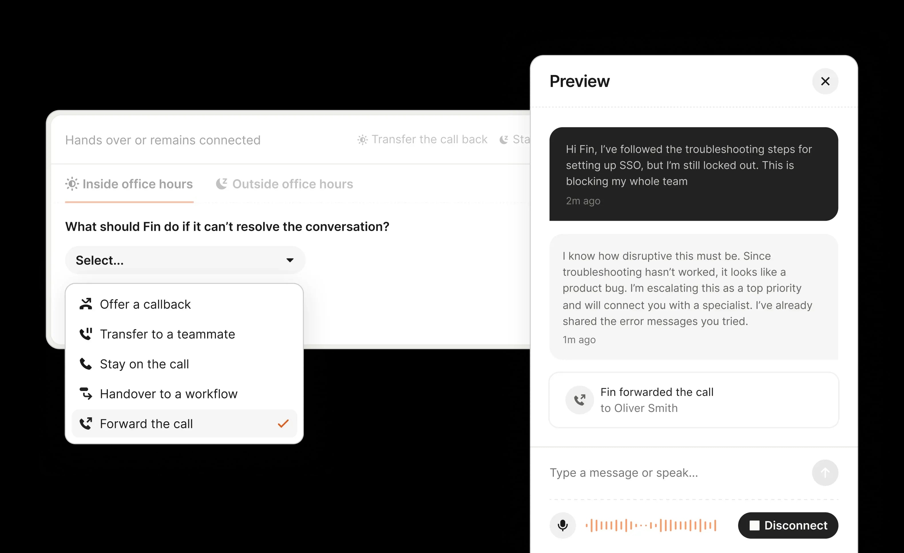 Fin Voice Handoff Testing