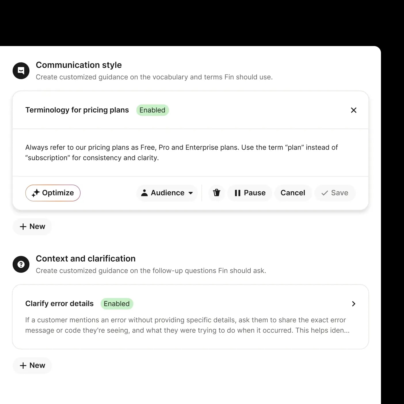 Fin Voice behavior configuration