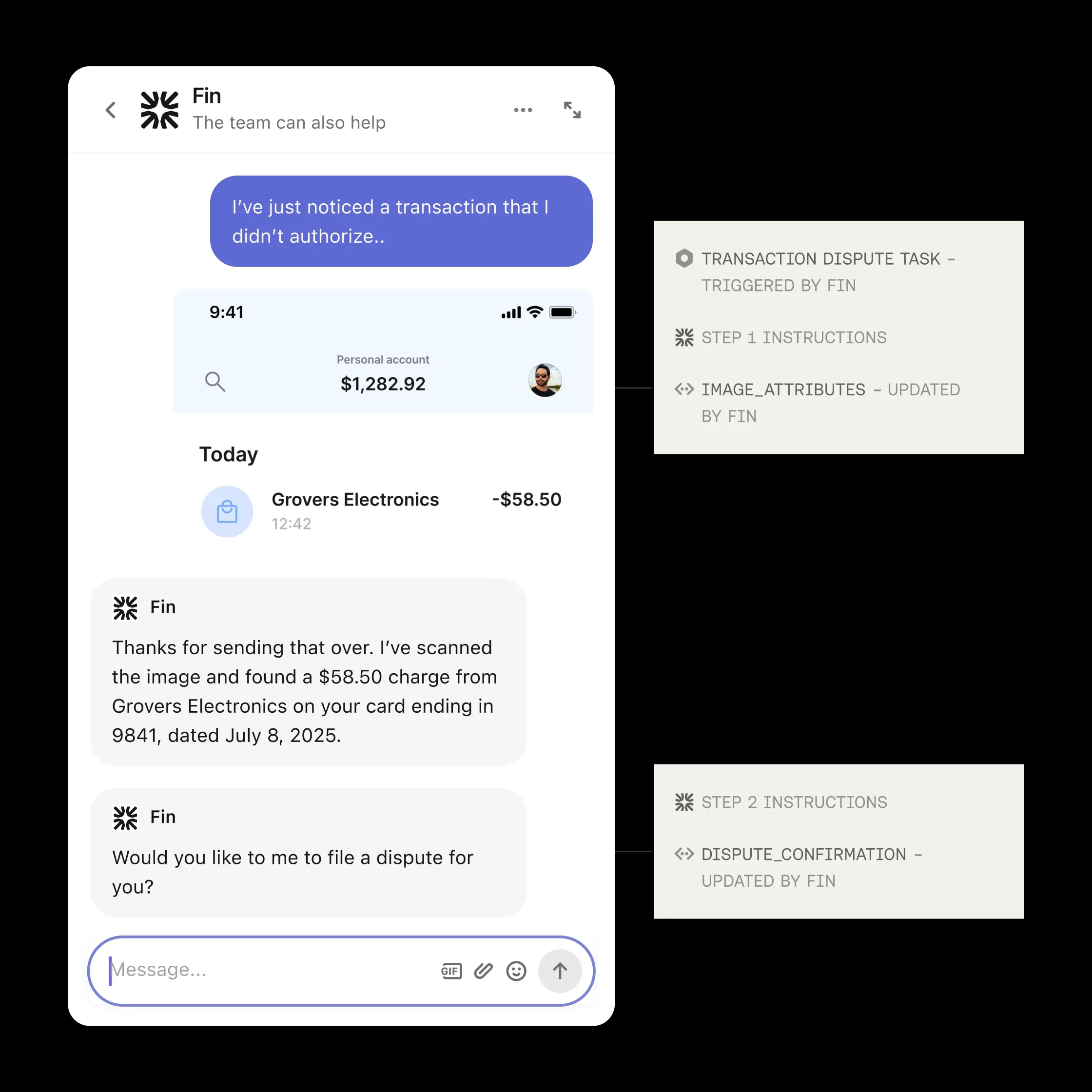Workflow automation for financial services customer support on desktop