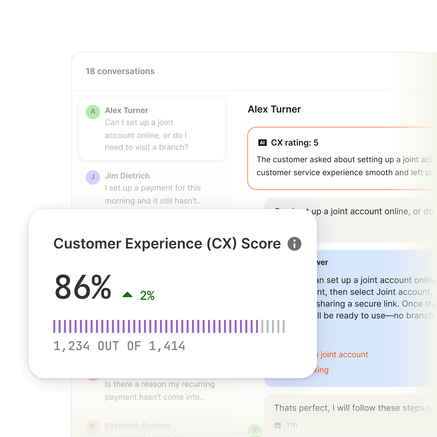 CX Score dashboard showing conversation quality ratings