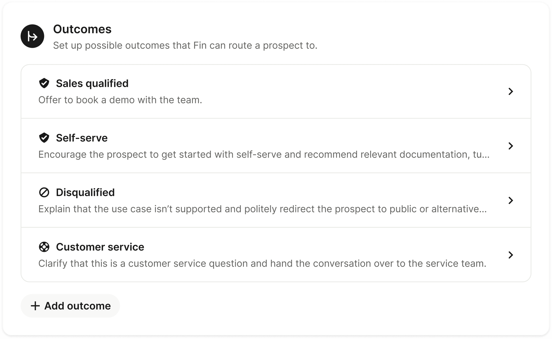 Evaluate: set the outcomes
