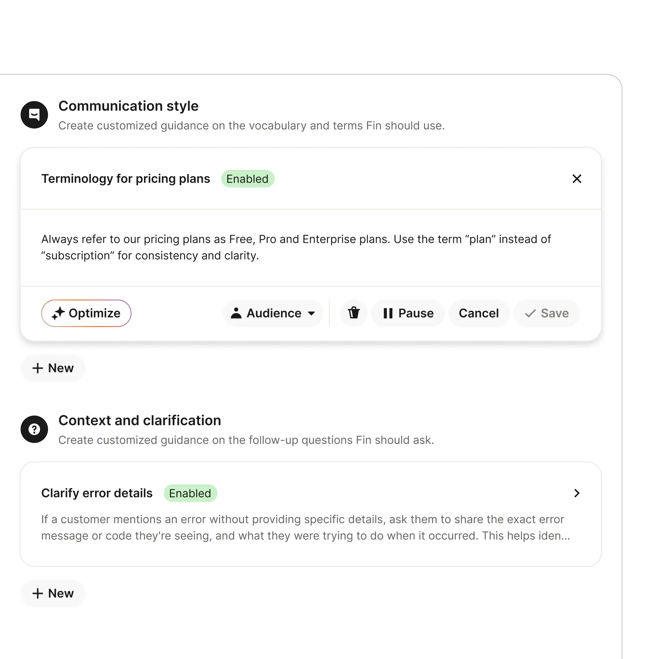 Fin Voice behavior configuration