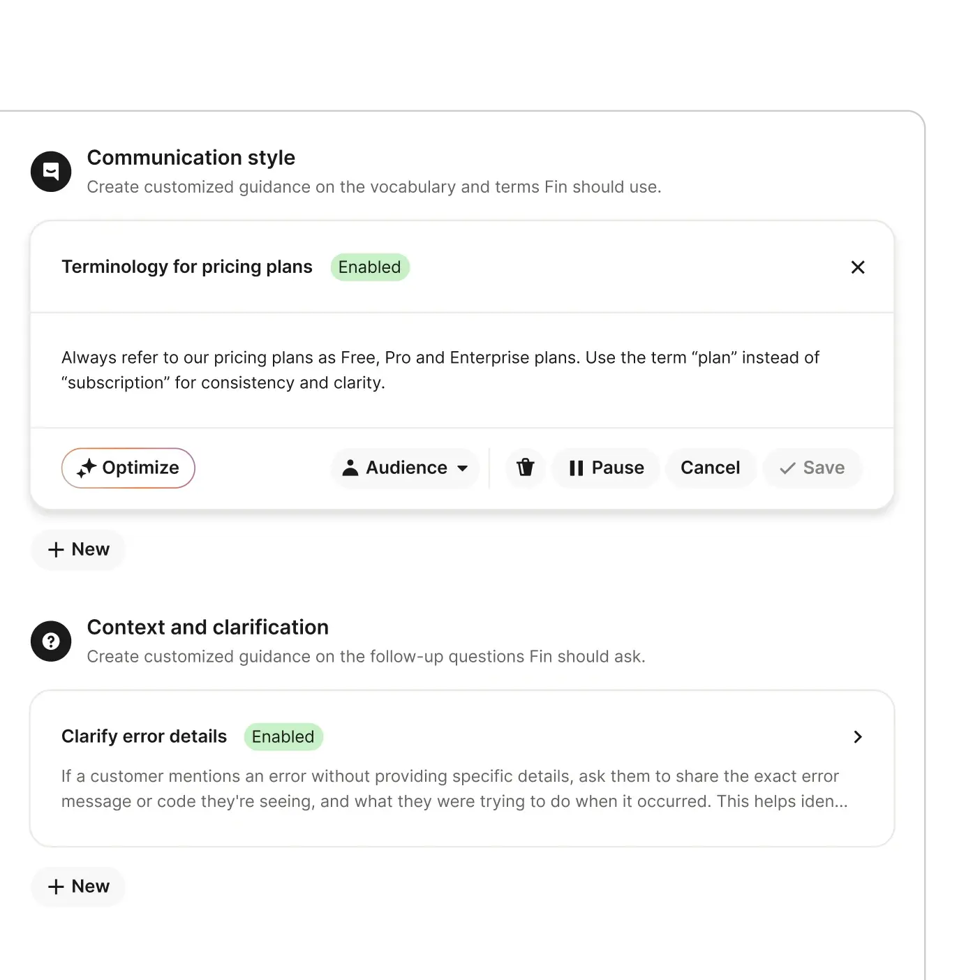 Fin Voice behavior configuration
