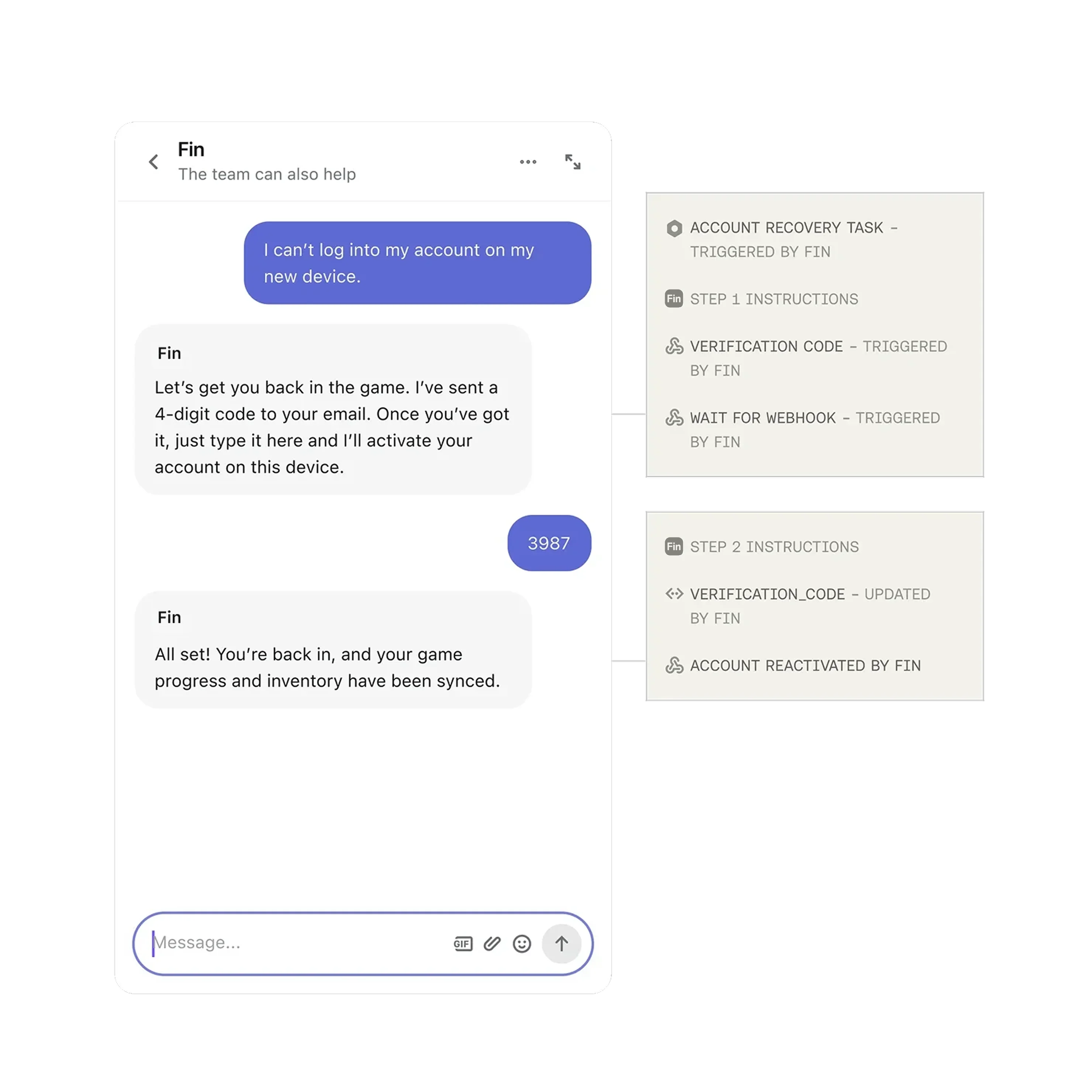 Support flows for gaming such as account recovery and refunds on mobile
