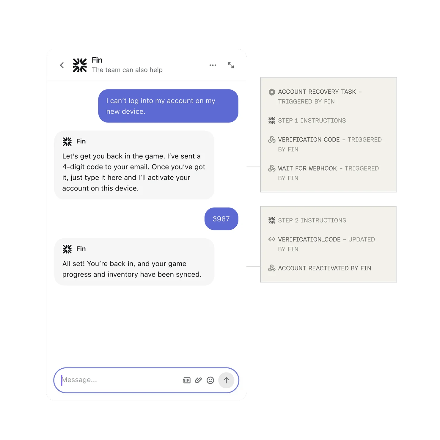 Support flows for gaming such as account recovery and refunds on mobile