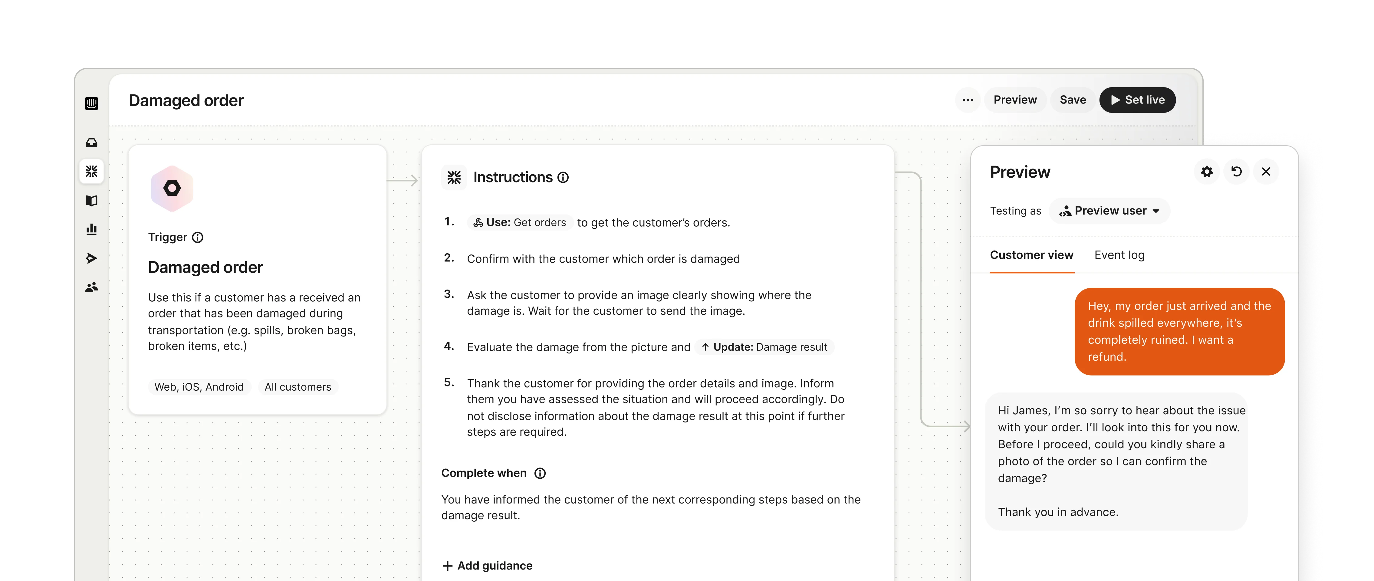 Interface illustrating direct configuration and control without engineering tickets
