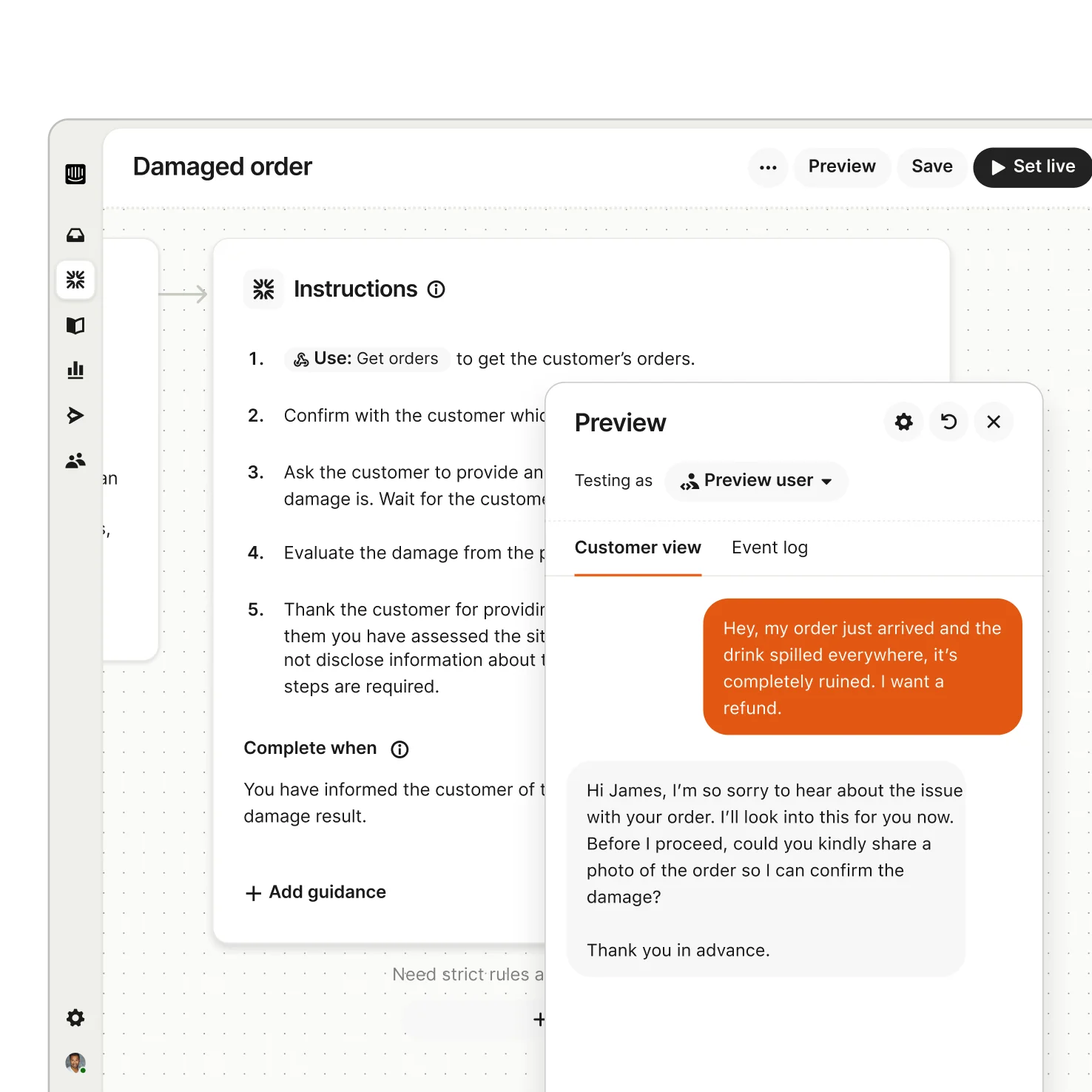 Interface illustrating direct configuration and control without engineering tickets (mobile)