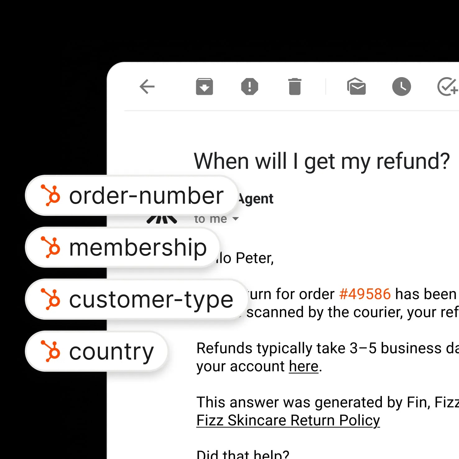 Fin personalizing answers using HubSpot contact data