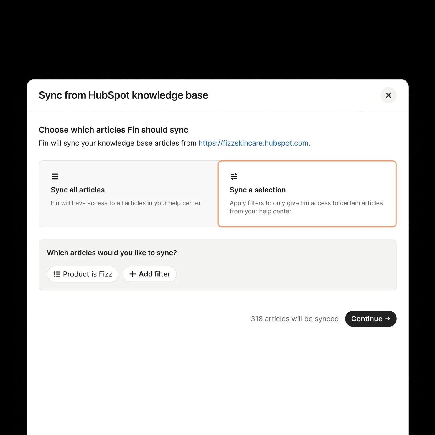 Fin connecting to HubSpot with no migration required