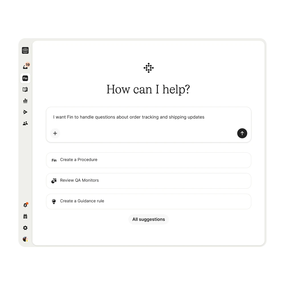Configuring Fin in natural language to handle order tracking and shipping questions