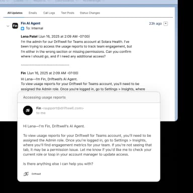 Fin resolving a customer query inside Salesforce