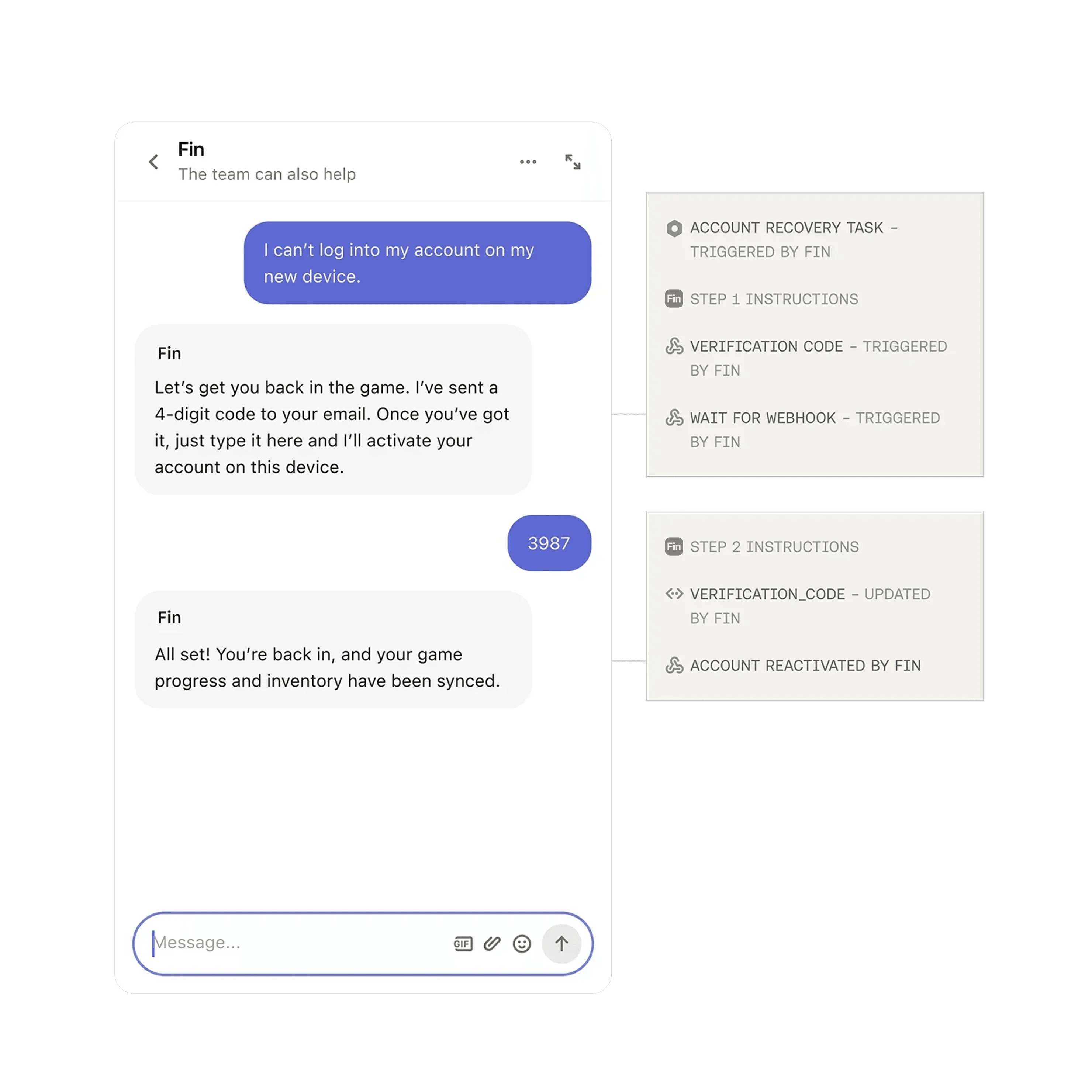 Support flows for gaming such as account recovery and refunds on mobile