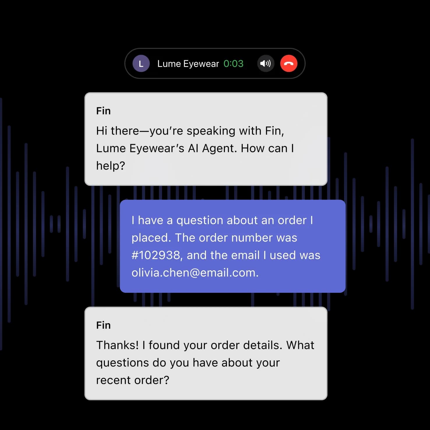 Fin Voice answering a phone call