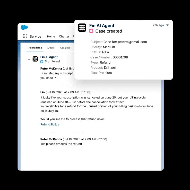 Fin integrates with Salesforce