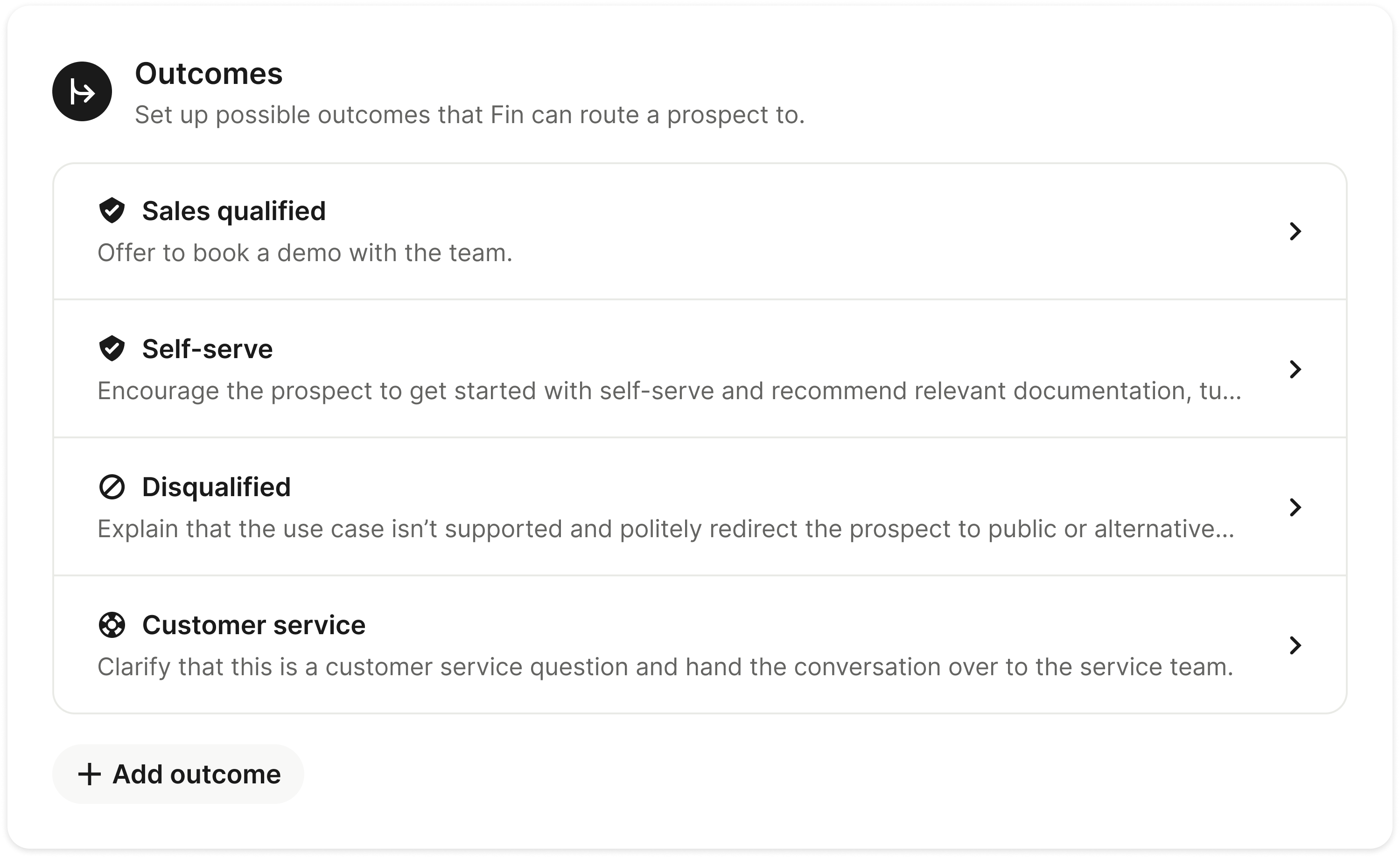 Evaluate: set the outcomes