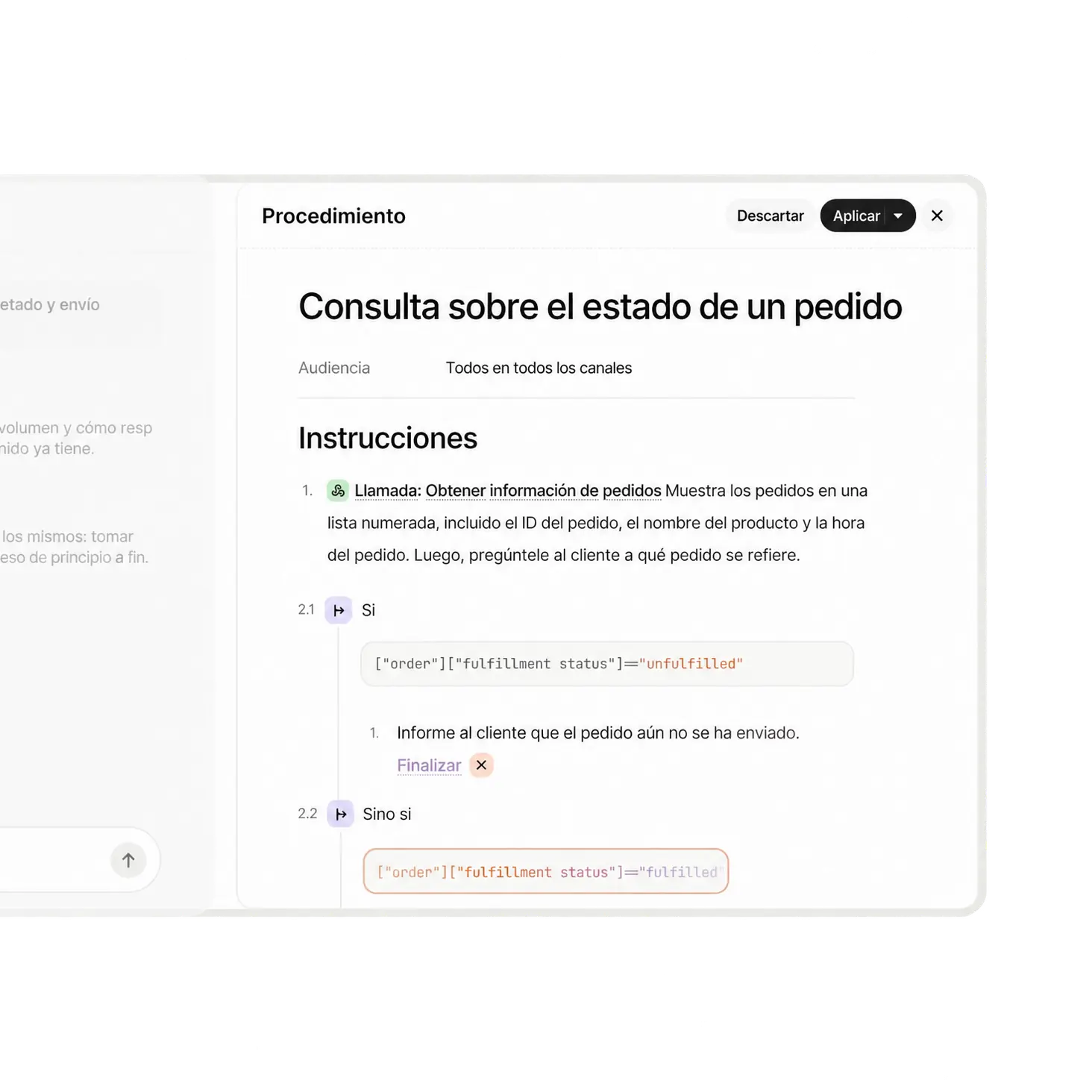 Operator creando una mejora para Fin