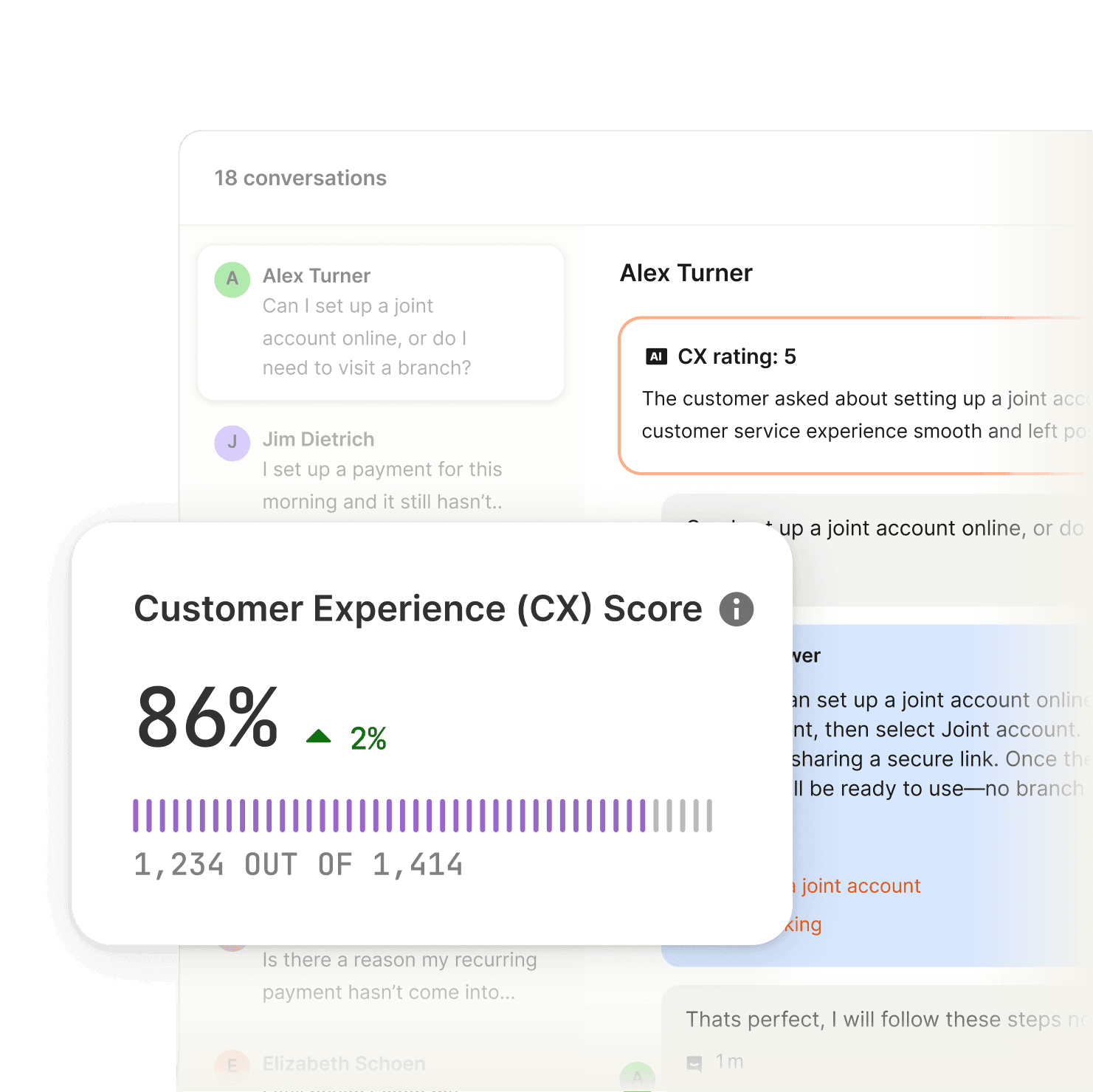CX Score dashboard showing conversation quality ratings