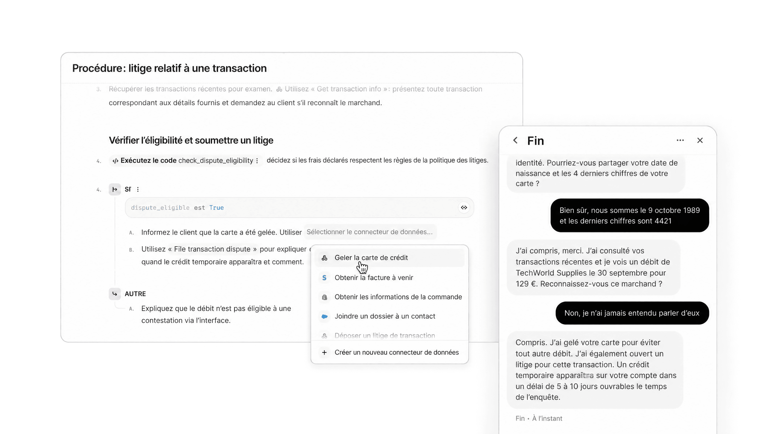 Interface des procédures affichant la configuration du flux de travail en plusieurs étapes