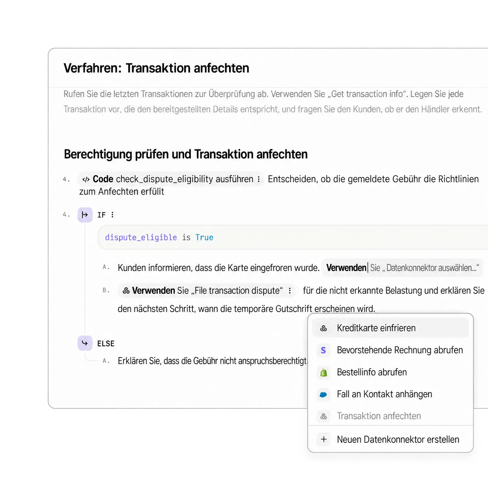Procedures Interface zeigt die mehrstufige Workflow-Konfiguration