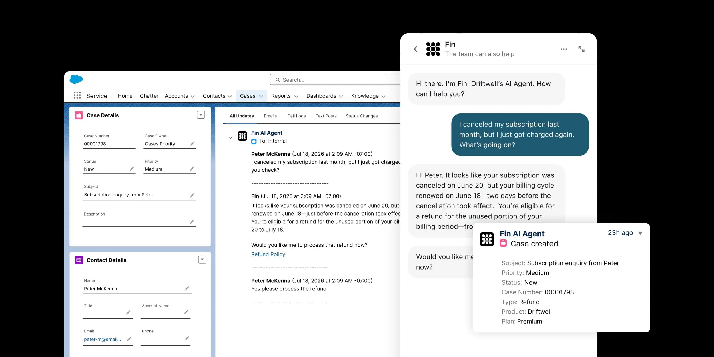 Fin integrates with Salesforce