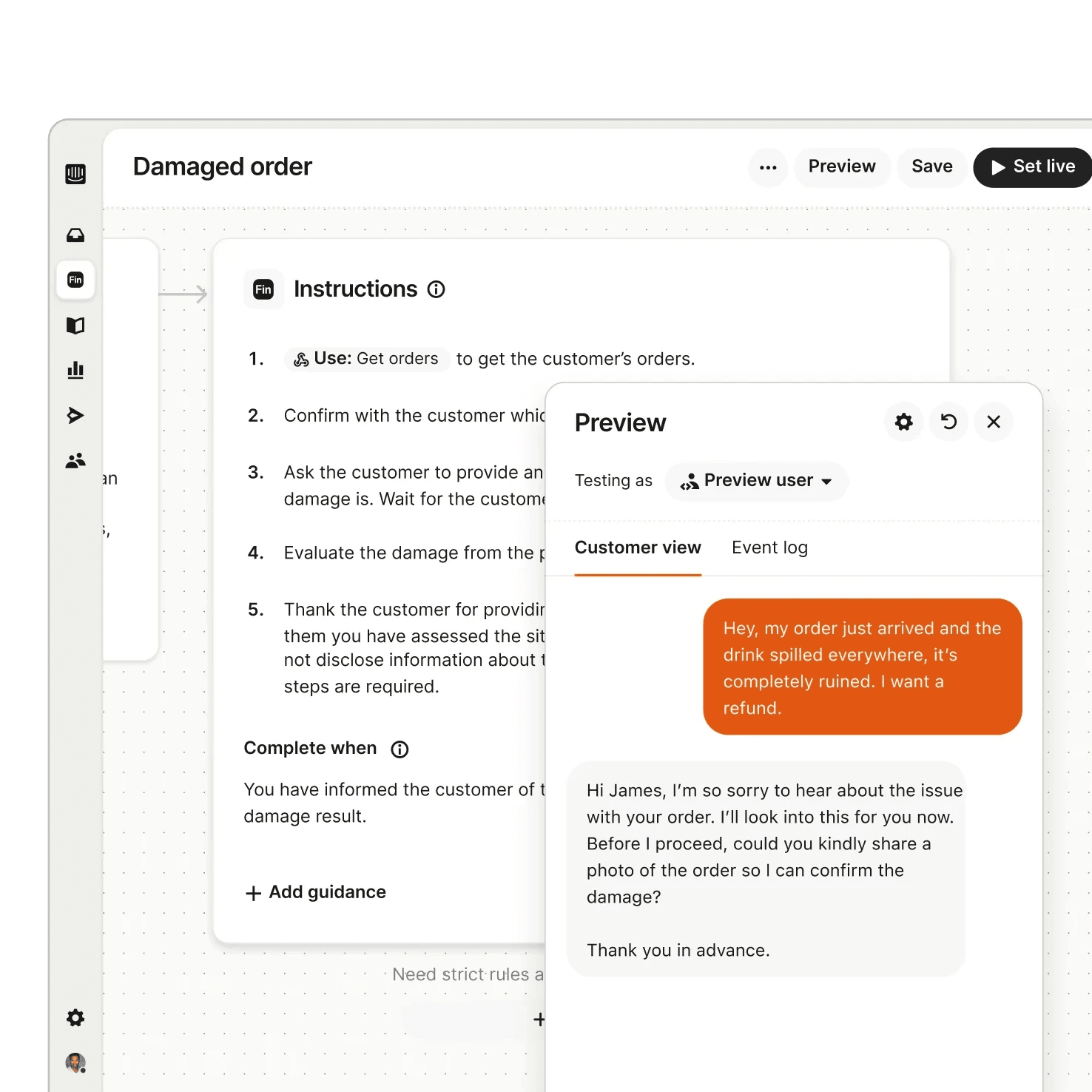 Interface illustrating direct configuration and control without engineering tickets (mobile)