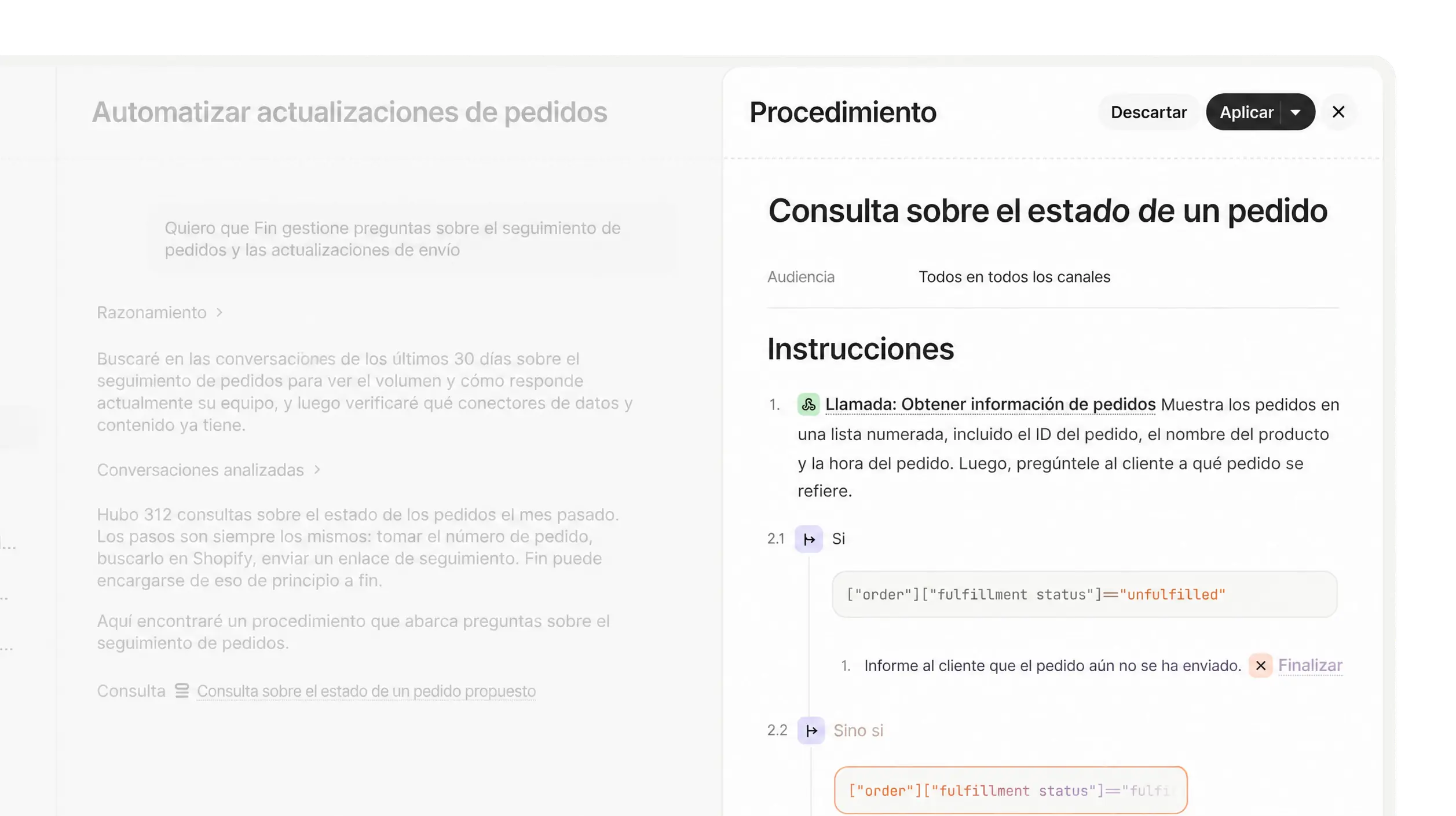 Operator creando una mejora para Fin