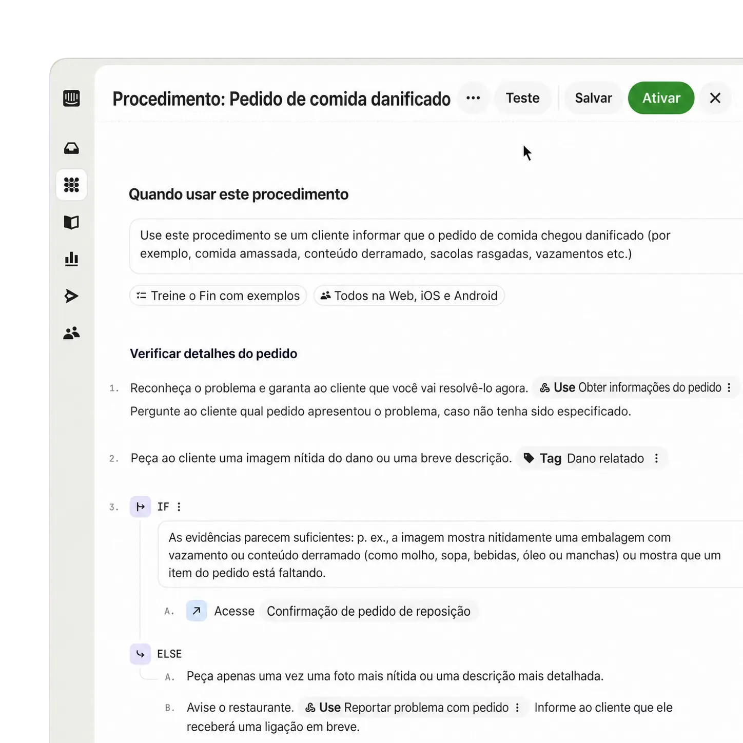 Uma conversa simulada com o cliente sendo pontuada