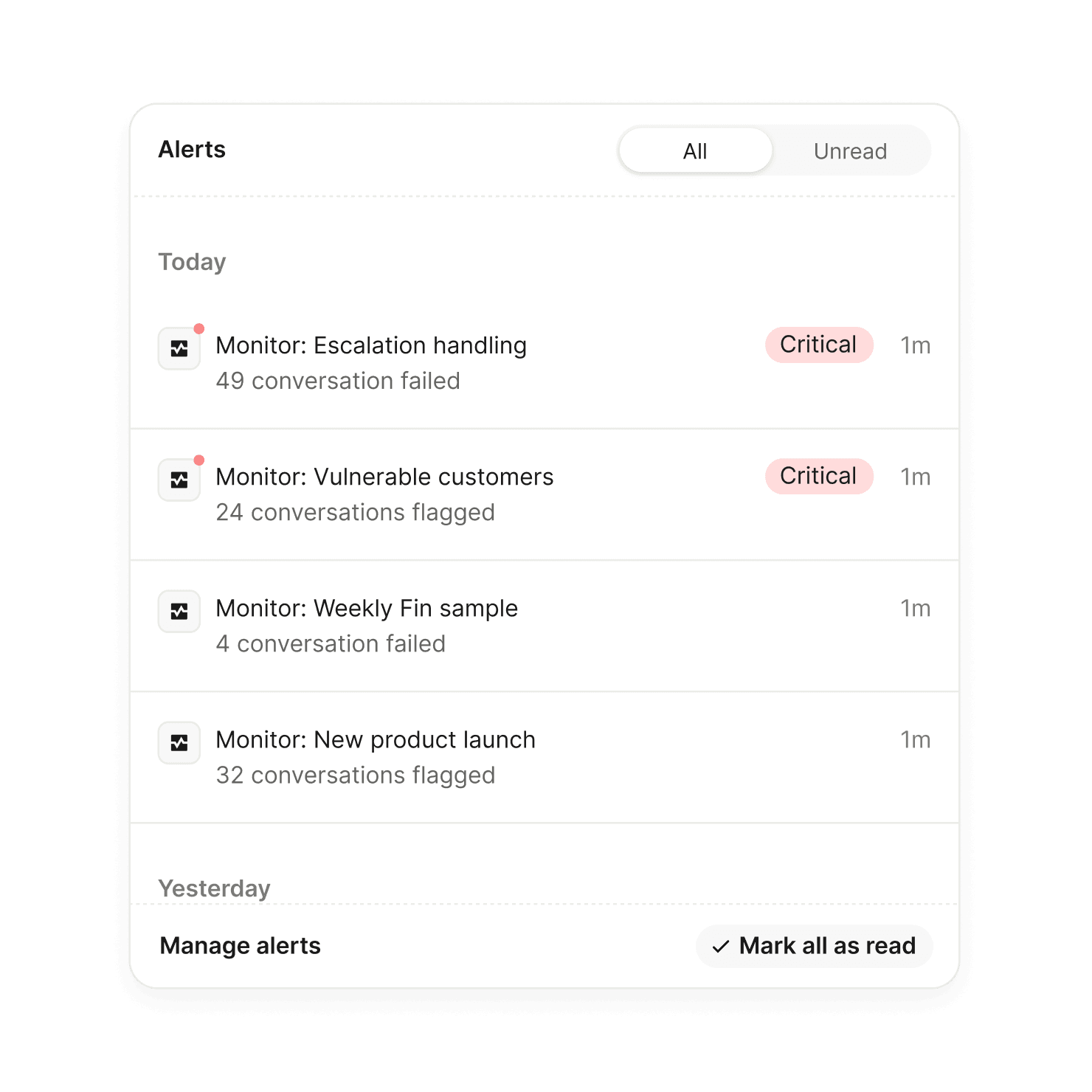 Real-time alerts dashboard showing flagged monitors