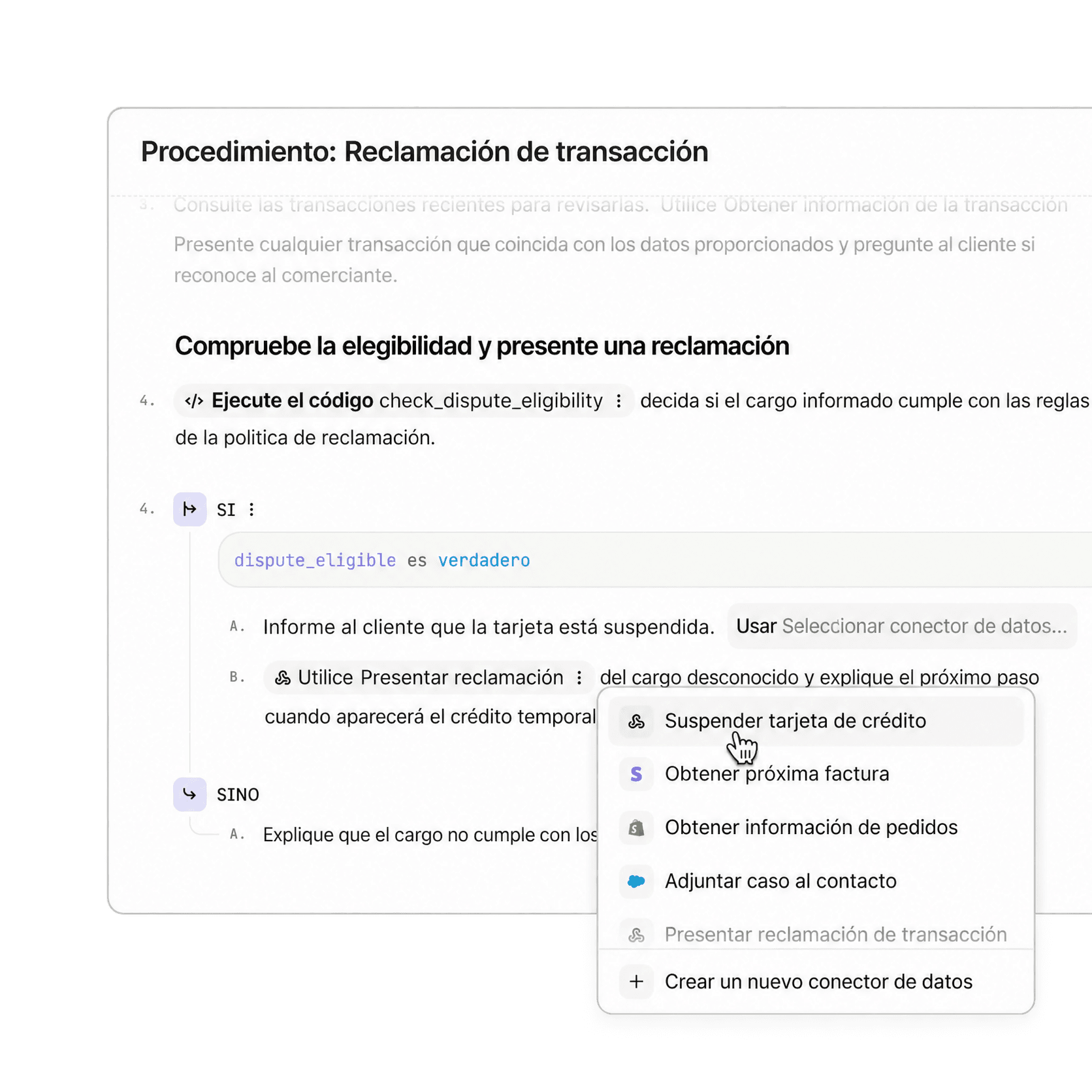 Interfaz de procedimientos donde se observa la configuración del flujo de trabajo en varios pasos