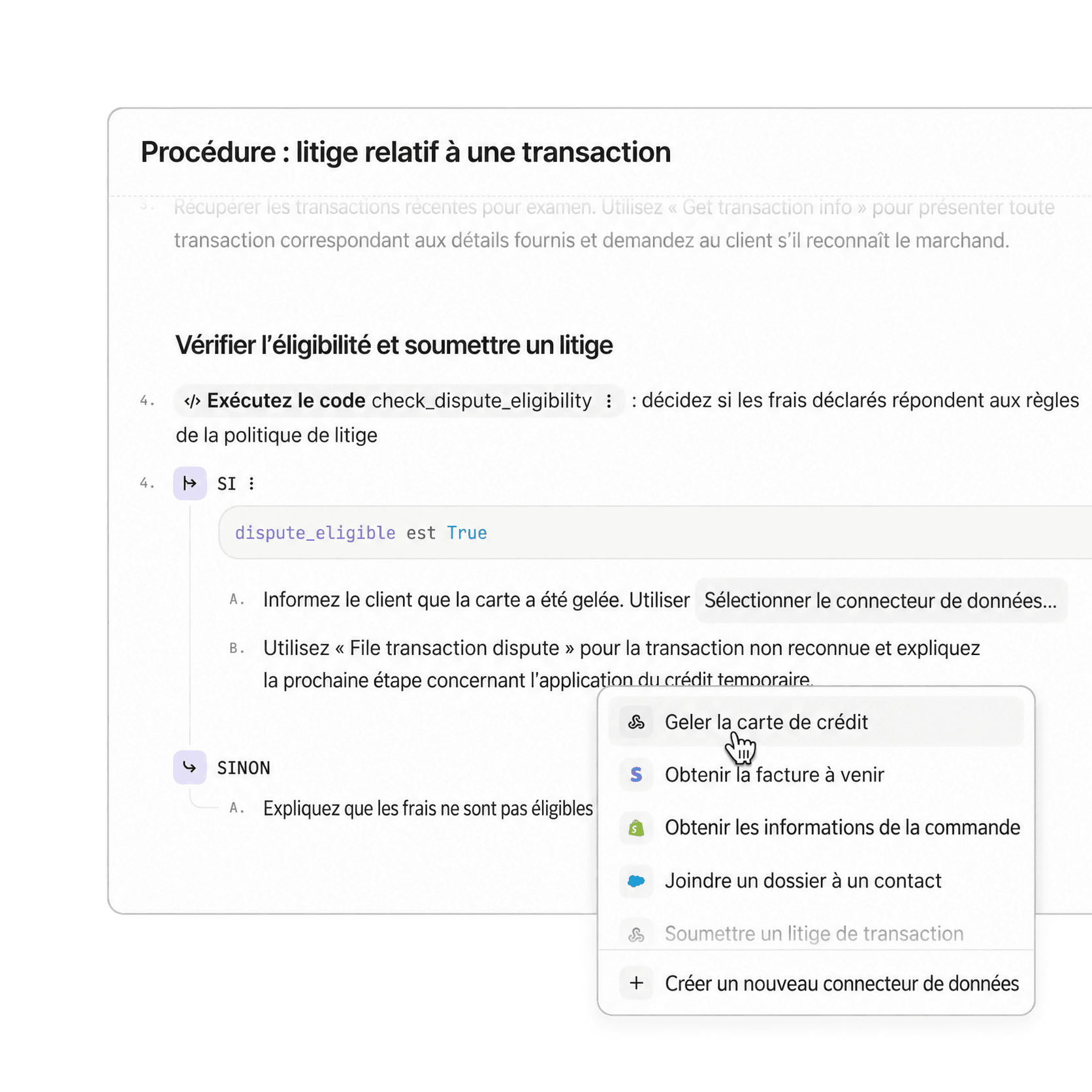 Interface des procédures affichant la configuration du flux de travail en plusieurs étapes