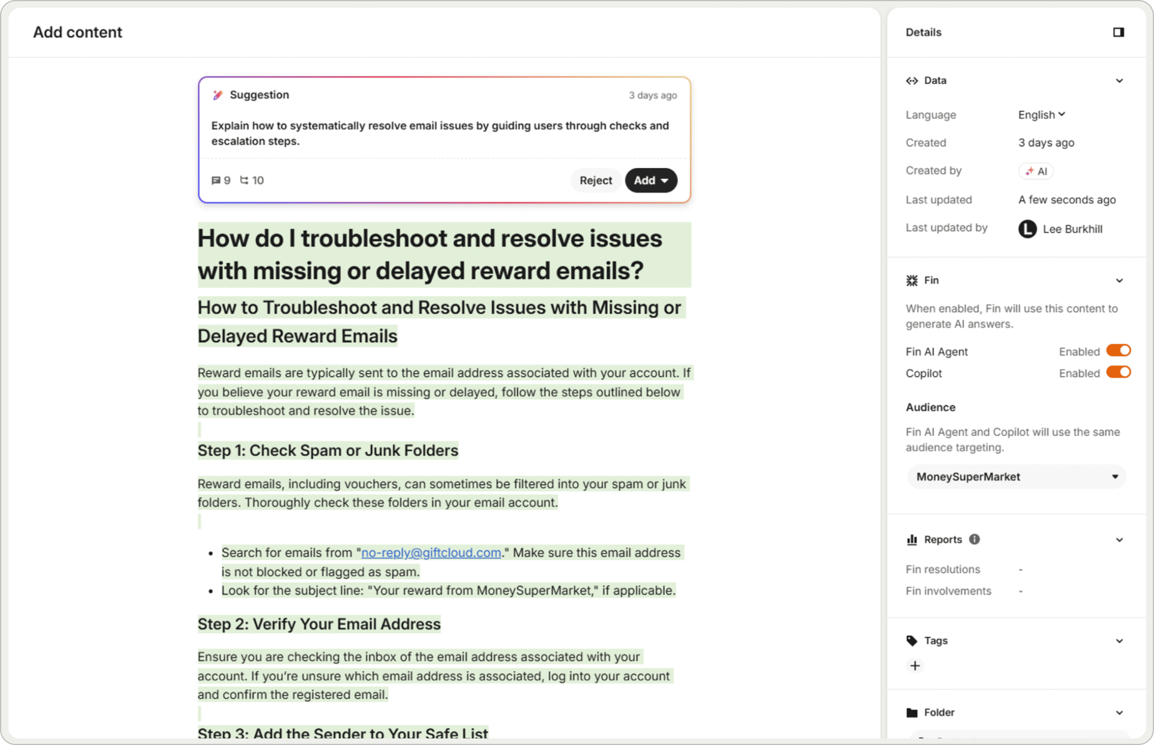 Example of an AI suggested article.
