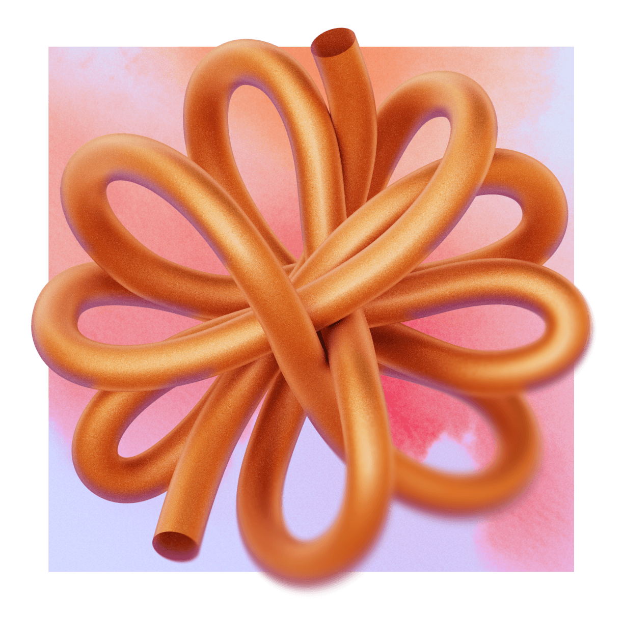 Orange knot against red and purple watercolor background