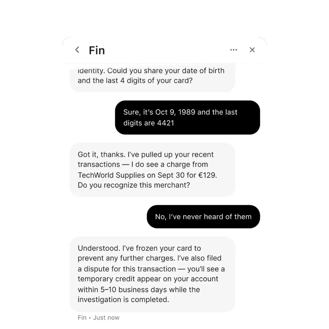Fin for service chat dialogue.