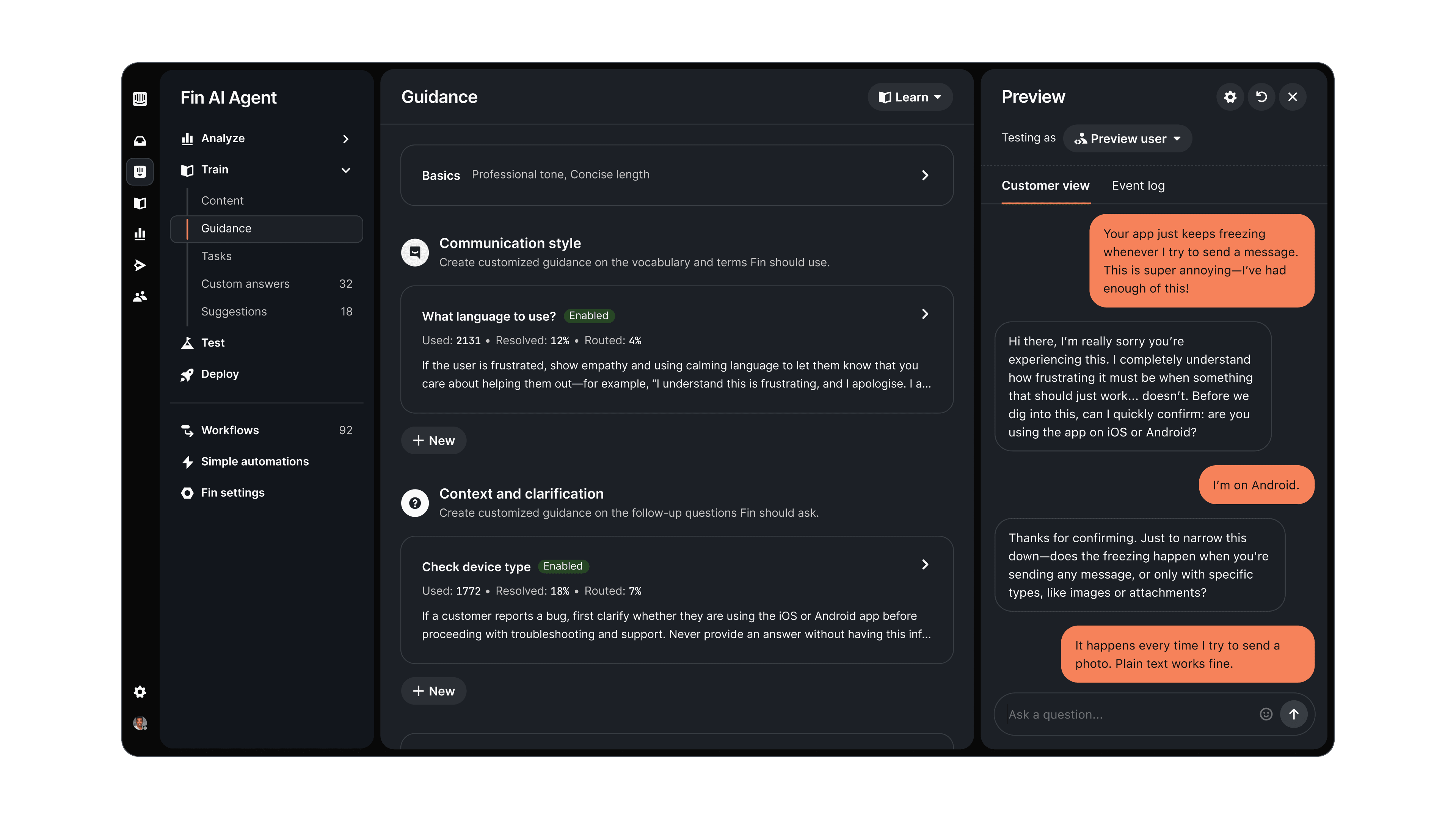 Fin Preview Improvements