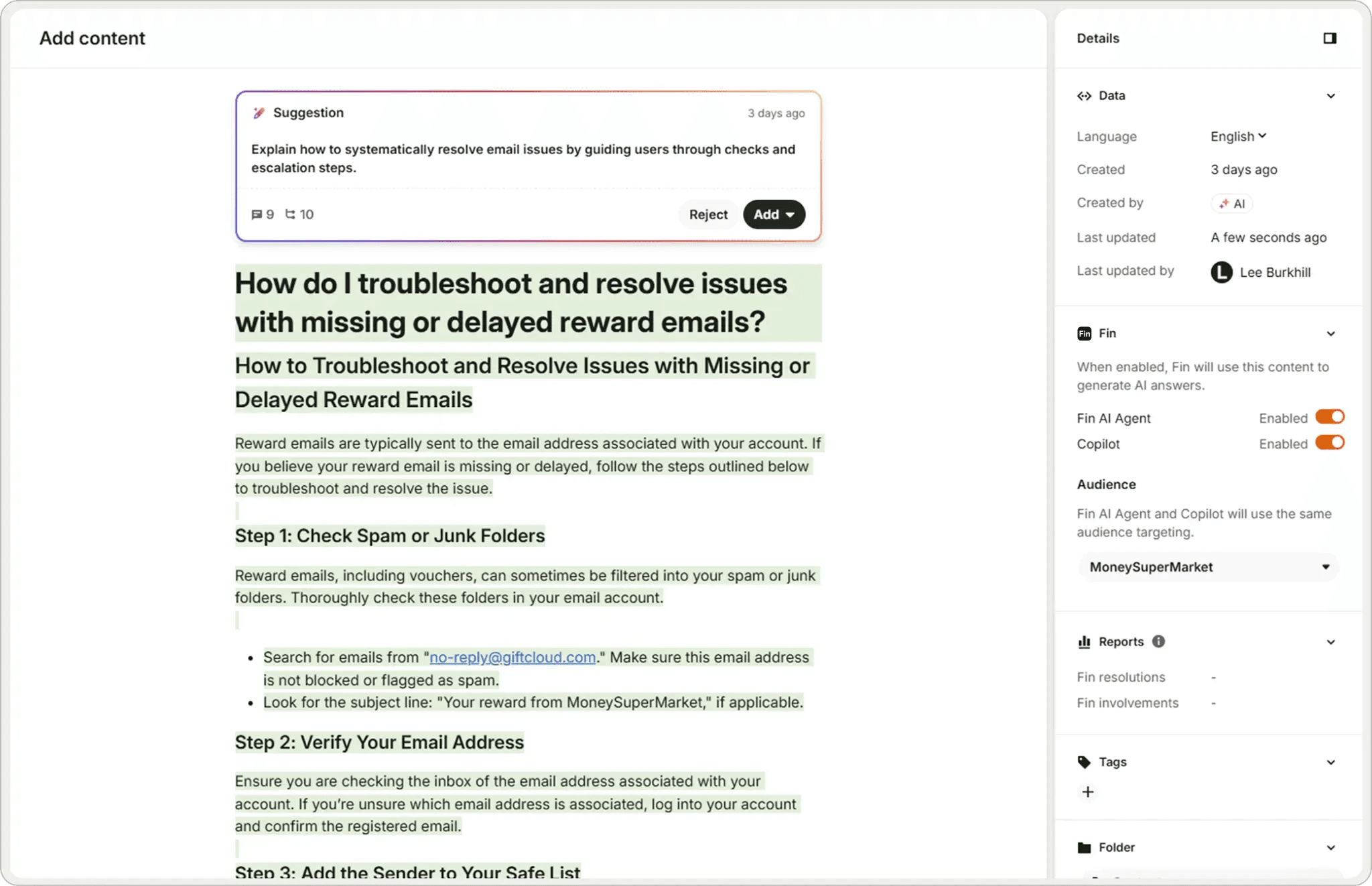 Example of an AI suggested article.